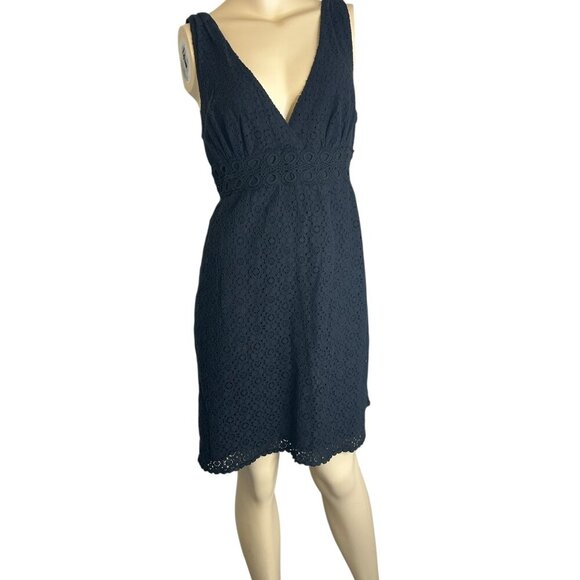 Max Studio All Over Lace Sleeveless Black Dress Sz L Smocking Cotton Eyelet - Picture 3 of 12